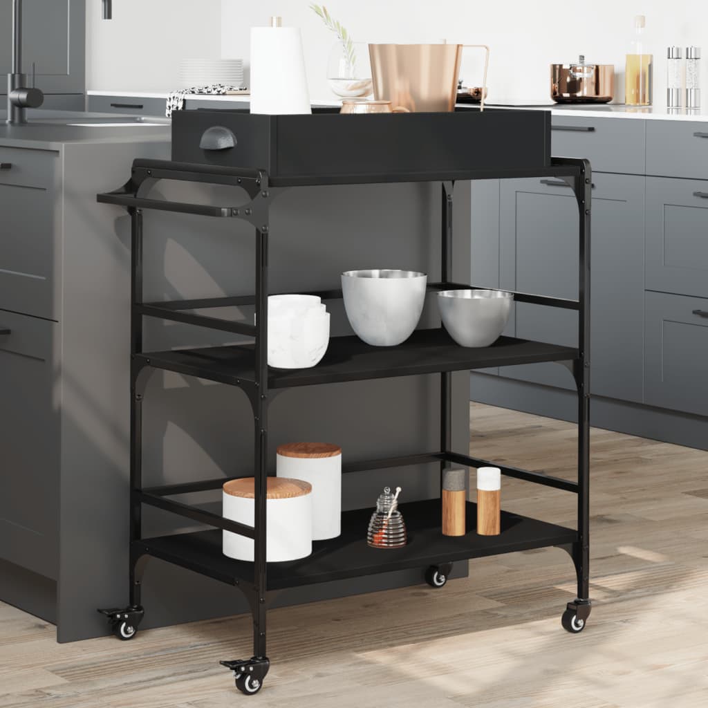 Carrello Da Cucina Nero 81,5x41x92,5 Cm In Legno Multistrato