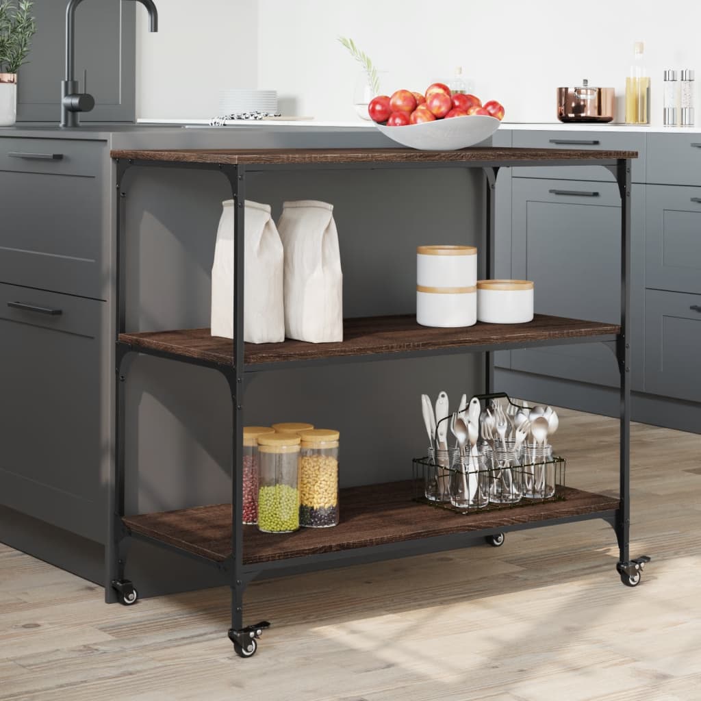 Carrello Cucina Rovere Marrone 102x50x95 Cm Legno Multistrato
