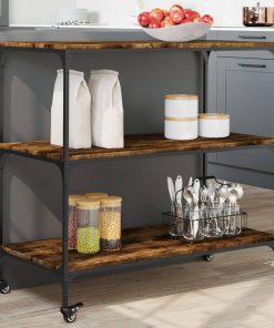 Carrello Da Cucina Rovere Fumo 102x50x95 Cm Legno Multistrato