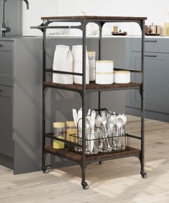Carrello Cucina Rovere Marrone 60,5x50x105 Cm Legno Multistrato