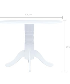 Tavolo Da Pranzo Bianco 106 Cm In Legno Massello Di Hevea