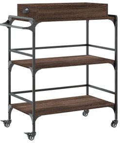 Carrello Cucina Rovere Marrone 81,5x41x92,5cm Legno Multistrato
