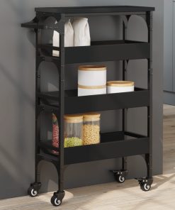 Carrello Da Cucina Nero 53x20x76 Cm In Legno Multistrato