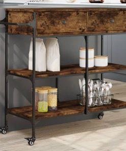 Carrello Da Cucina Rovere Fumo 105x42x95 Cm Legno Multistrato
