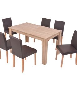 Sedie E Tavolo Pranzo 7 Pz In Pelle Artificiale Quercia Marrone