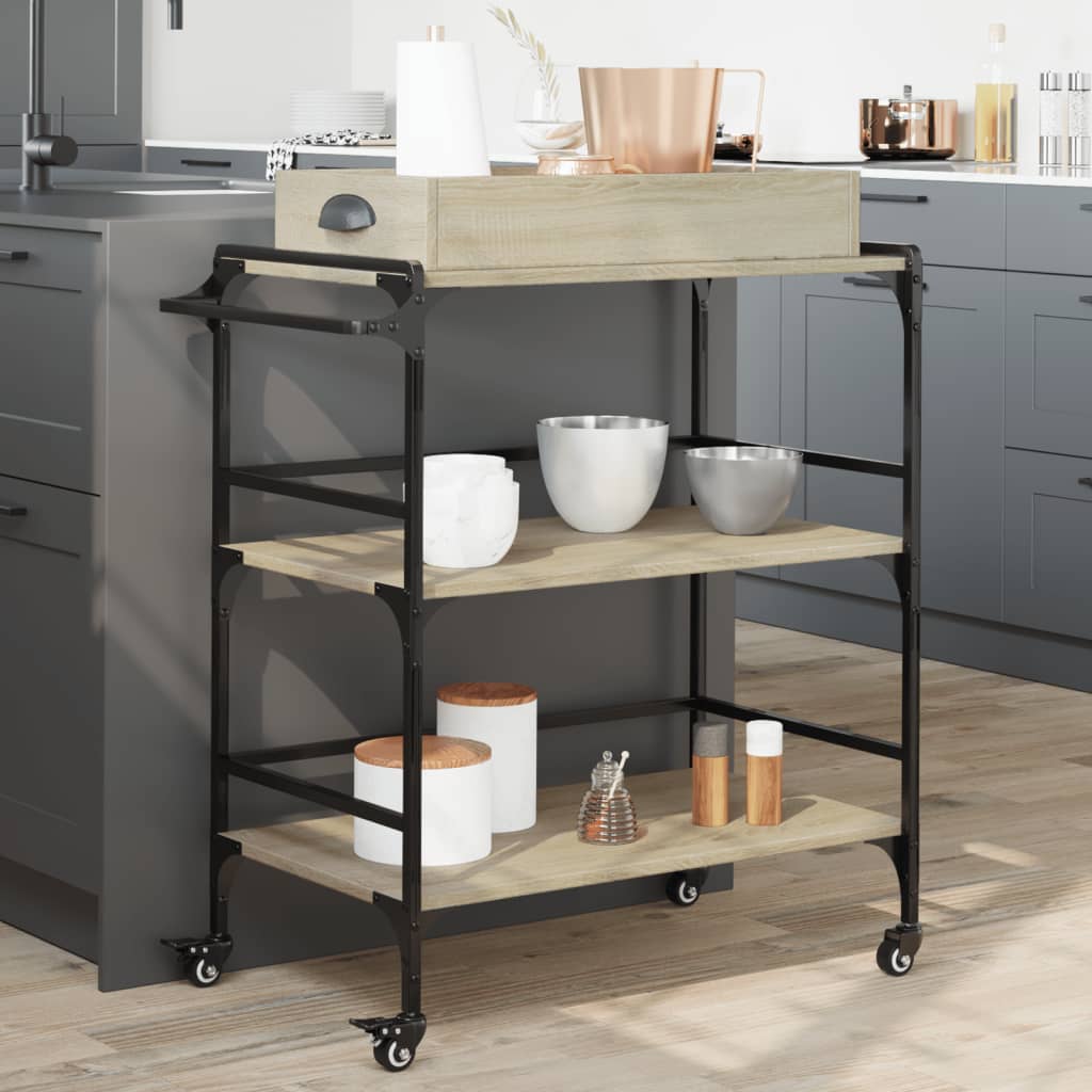 Carrello Cucina Rovere Sonoma 81,5x41x92,5 Cm Legno Multistrato
