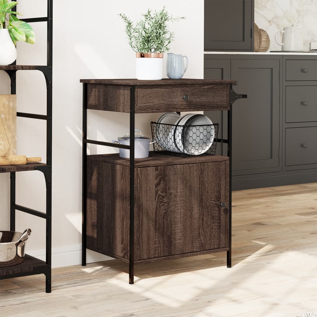 Carrello Cucina Rovere Marrone 56x43x89,5 Cm Legno Multistrato