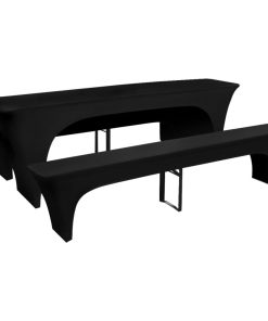 3 Fodere Elasticizzate Tavolo Da Birra E Panchine Nero 220x70x80cm