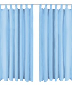 2 Pz Tende In Micro Raso Con Passanti 140x175 Cm Turchesi
