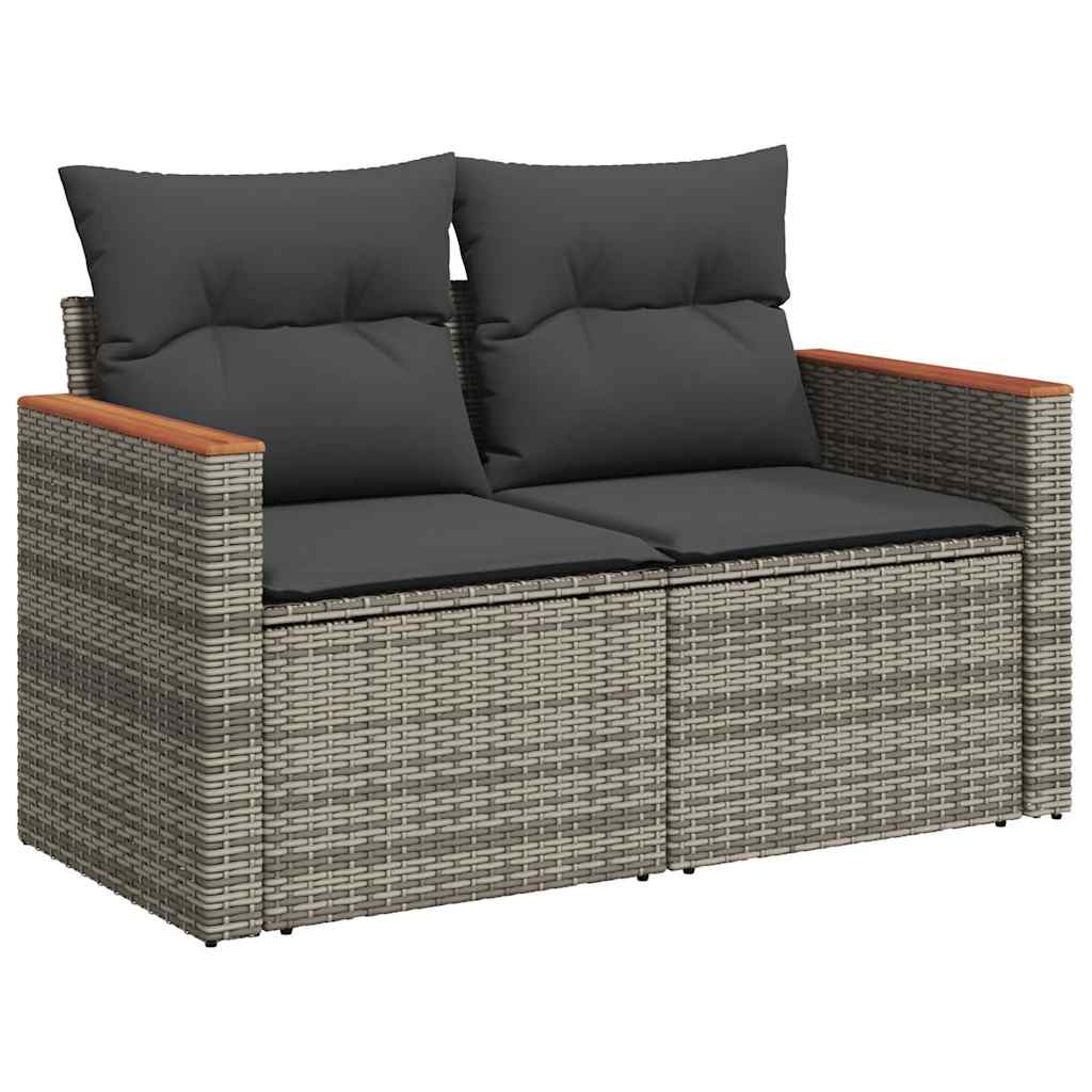 Divano Giardino 10 Pz Con Cuscini Grigio In Polyrattan Acacia