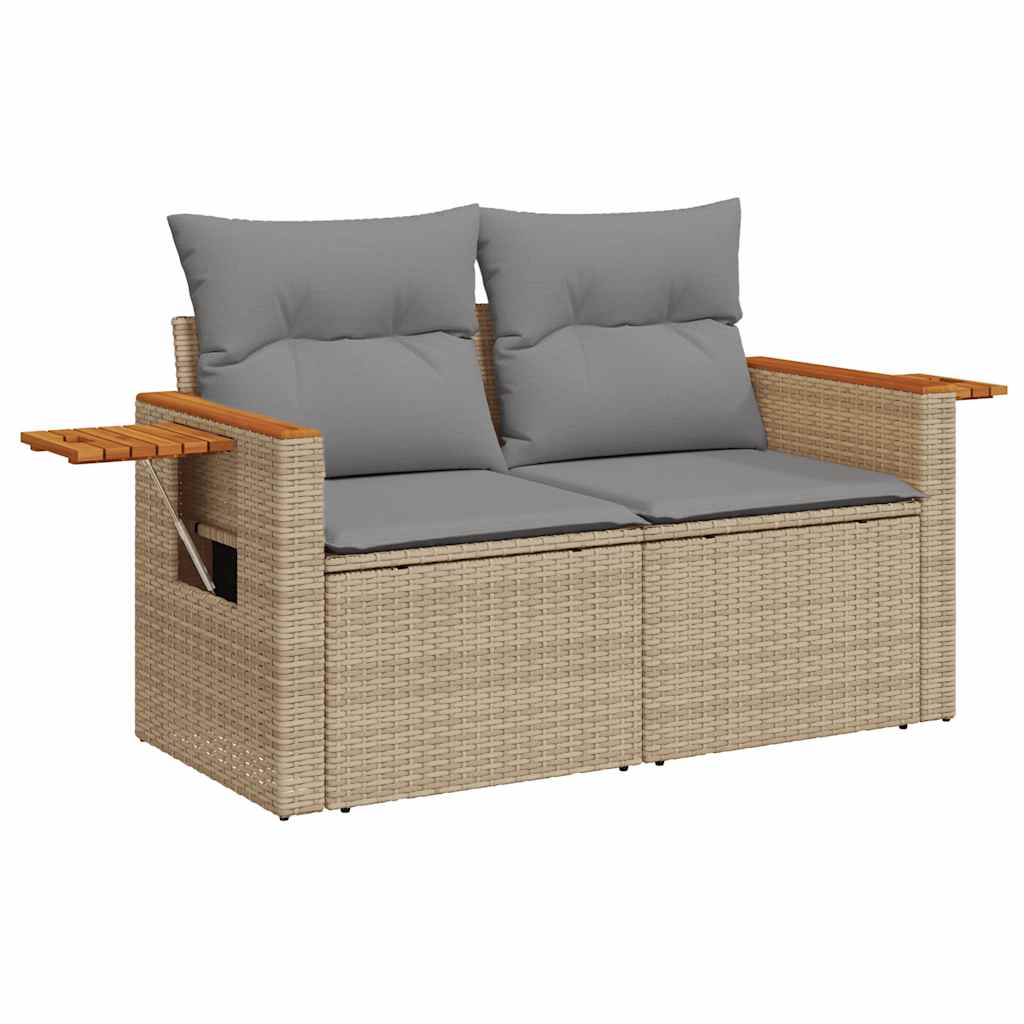 Divano Da Giardino 10 Pz Con Cuscini Beige In Polyrattan Acacia