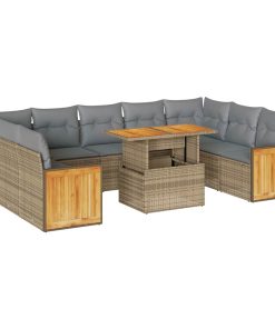 Divano Da Giardino 10 Pz Con Cuscini Beige In Polyrattan Acacia