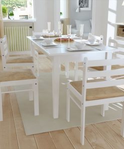 Sedie Da Pranzo 6 Pz Bianche In Legno Massello E Velluto