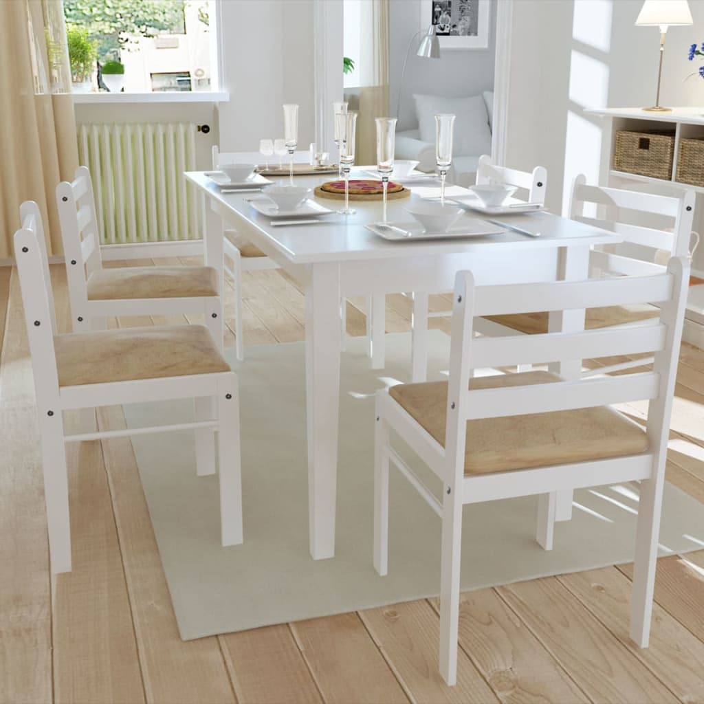 Sedie Da Pranzo 6 Pz Bianche In Legno Massello E Velluto