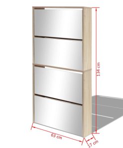 Scarpiera A 4 Strati Con Specchio Rovere 63x17x134 cm