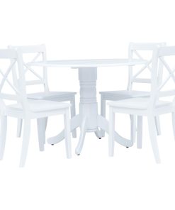 Set Da Pranzo 5 Pz In Legno Massello Di Hevea Bianco