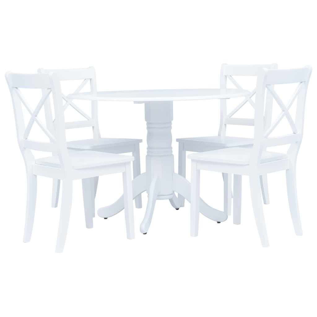Set Da Pranzo 5 Pz In Legno Massello Di Hevea Bianco