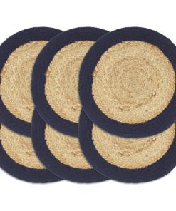 Tovagliette 6 Pz Naturale E Blu Marino 38 Cm In Juta E Cotone