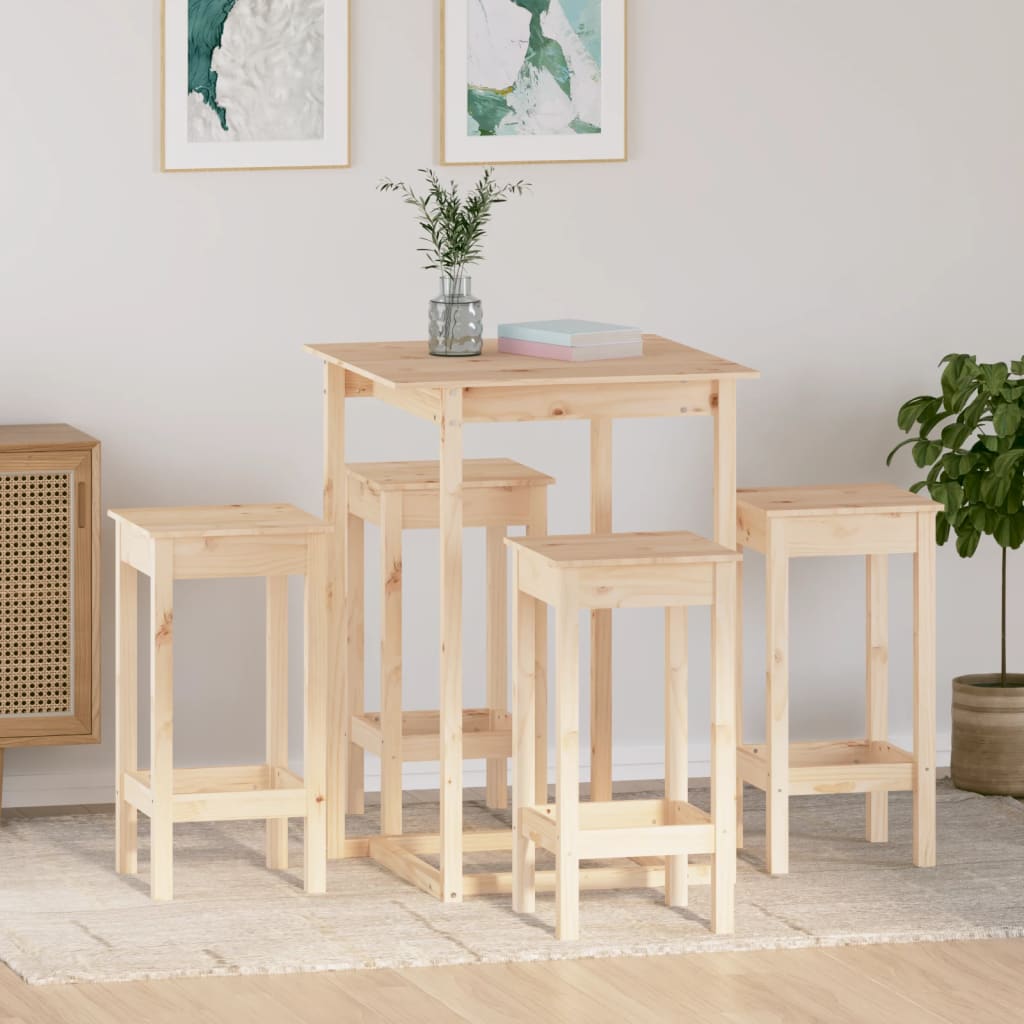 Set Da Bar 5 Pz In Legno Massello Di Pino