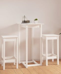 Set Da Bar 3 Pz Bianco In Legno Massello Di Pino