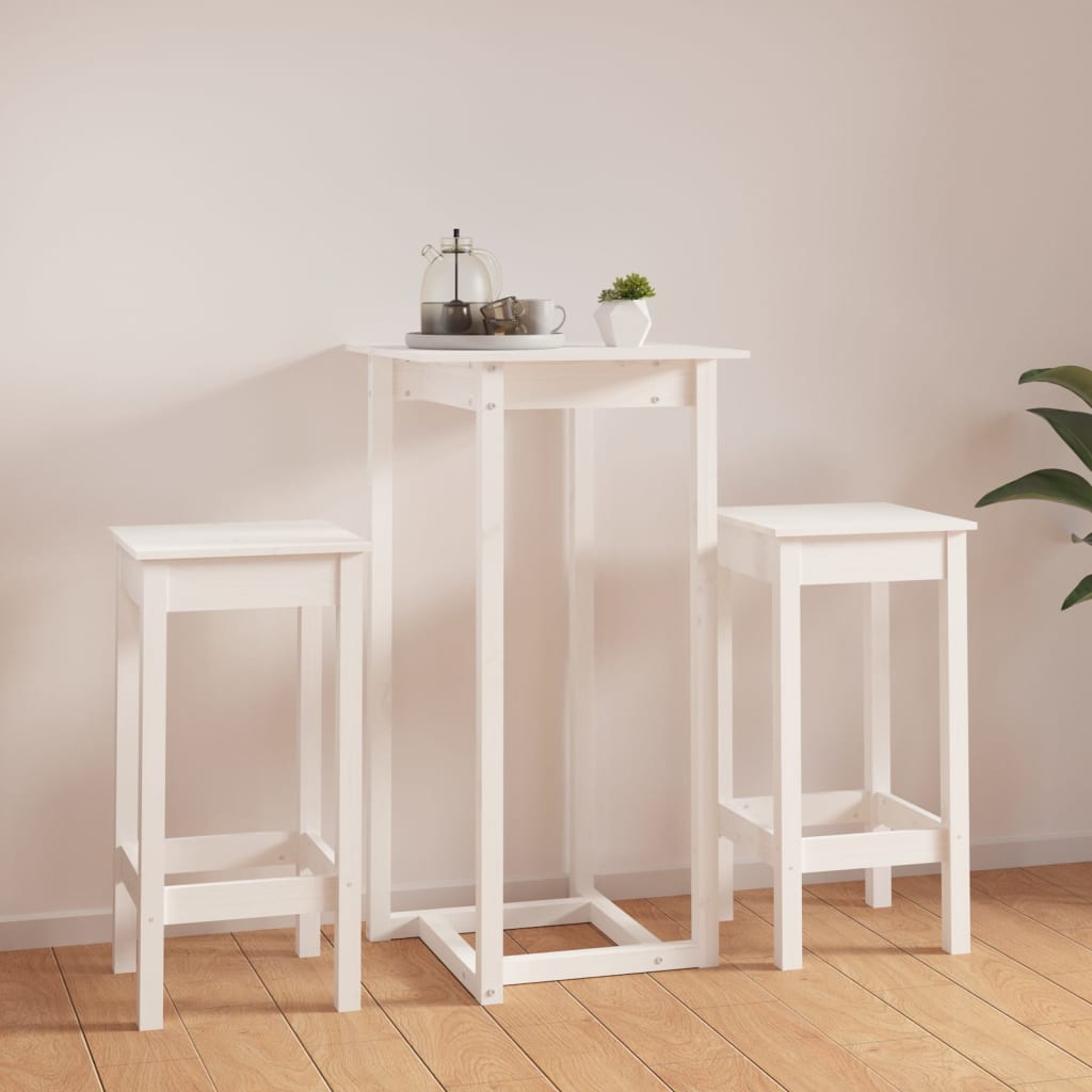 Set Da Bar 3 Pz Bianco In Legno Massello Di Pino