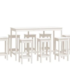Set Da Bar 9 Pz Bianco In Legno Massello Di Pino
