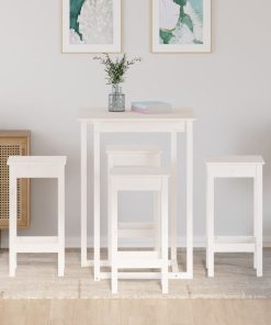 Set Da Bar 5 Pz Bianco In Legno Massello Di Pino