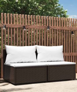 Divani Centrali Da Giardino Con Cuscini 2pz Polyrattan Marrone