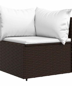 Divano Angolare Da Giardino Con Cuscini In Polyrattan Marrone