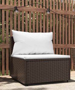 Divano Centrale Da Giardino Con Cuscini In Polyrattan Marrone