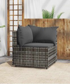 Divano Angolare Da Giardino Con Cuscini In Polyrattan Grigio