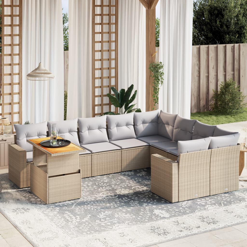 Set Divano Da Giardino 10 Pz Con Cuscini Beige In Polyrattan - Image 3