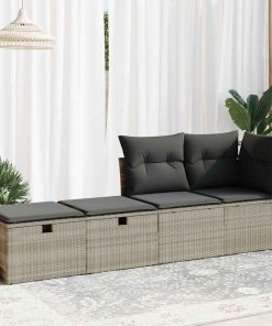 Divano Giardino 2pz Con Cuscini Grigio Chiaro Polyrattan Acacia