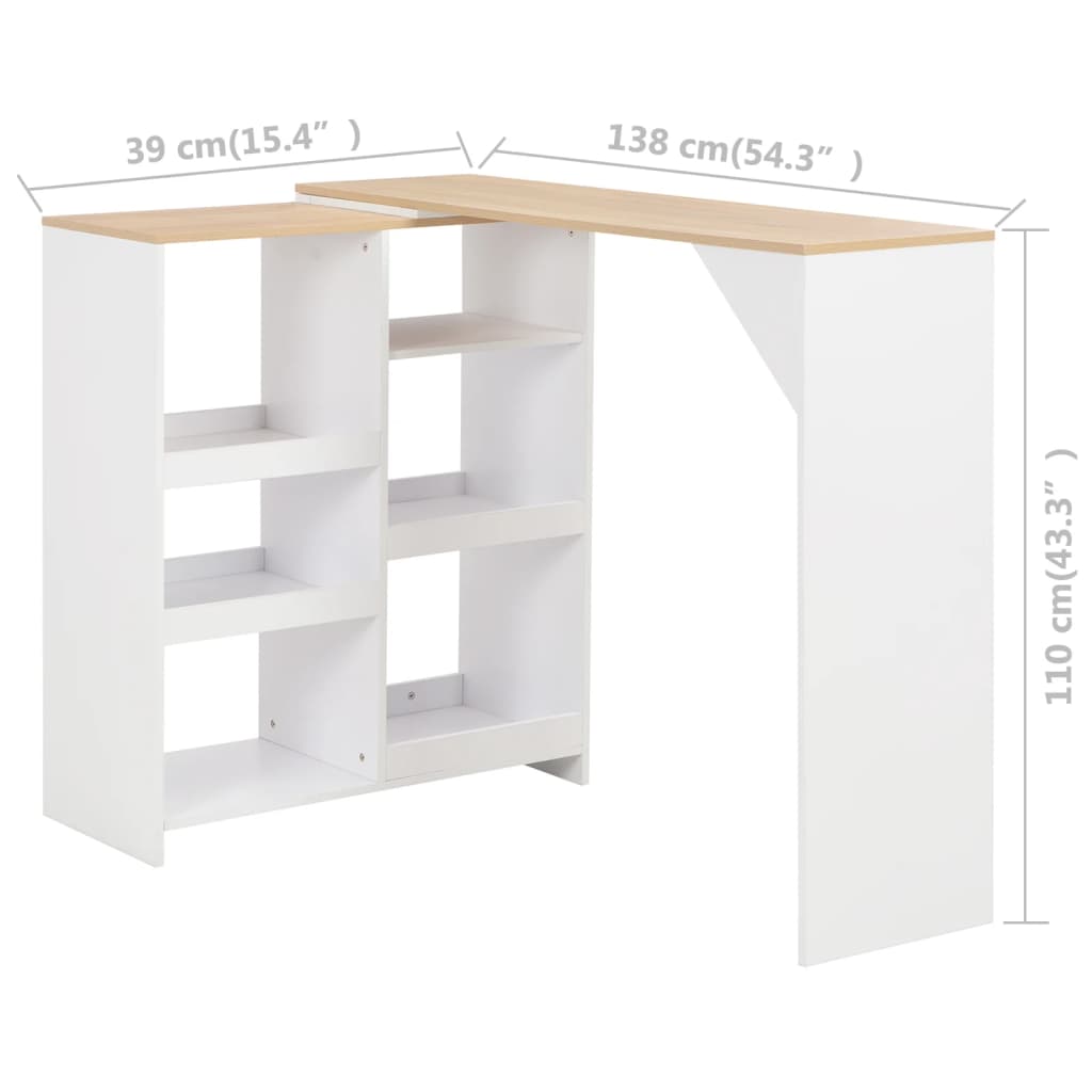 Tavolo Da Bar Con Scaffale Mobile Bianco 138x39x110 cm