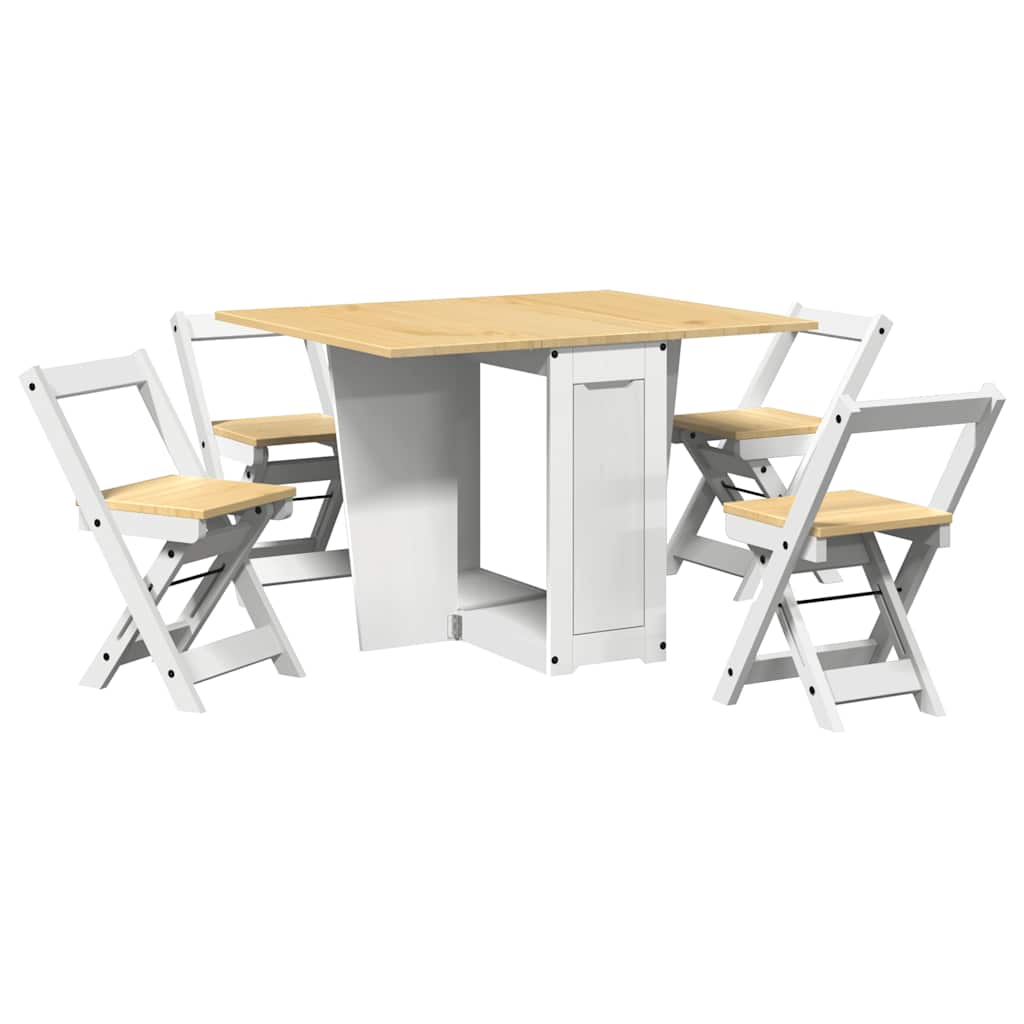Set Da Pranzo 5 Pz Corona Pieghevole Bianco In Legno Di Pino