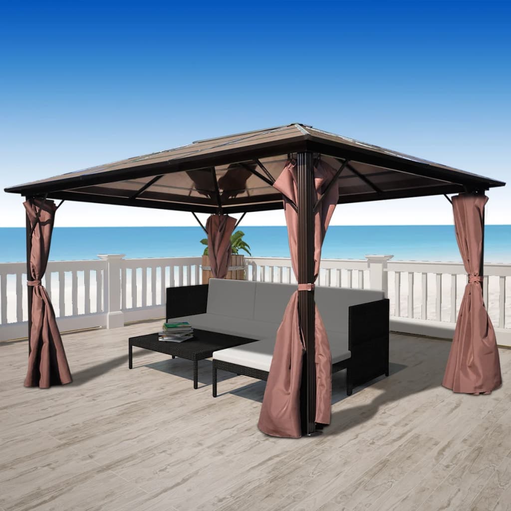 Gazebo Con Tenda Marrone In Alluminio 400 X 300 cm - Image 4