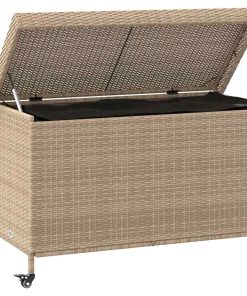 Contenitore Da Giardino Con Ruote Beige Misto Polyrattan