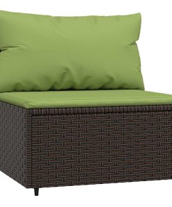 Divano Centrale Da Giardino Con Cuscini In Polyrattan Marrone