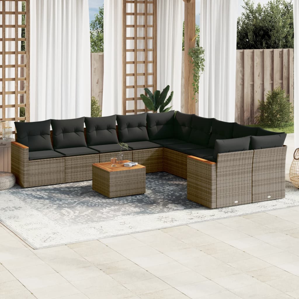 Set Divani Da Giardino 11 Pz Con Cuscini In Polyrattan Grigio - Image 2