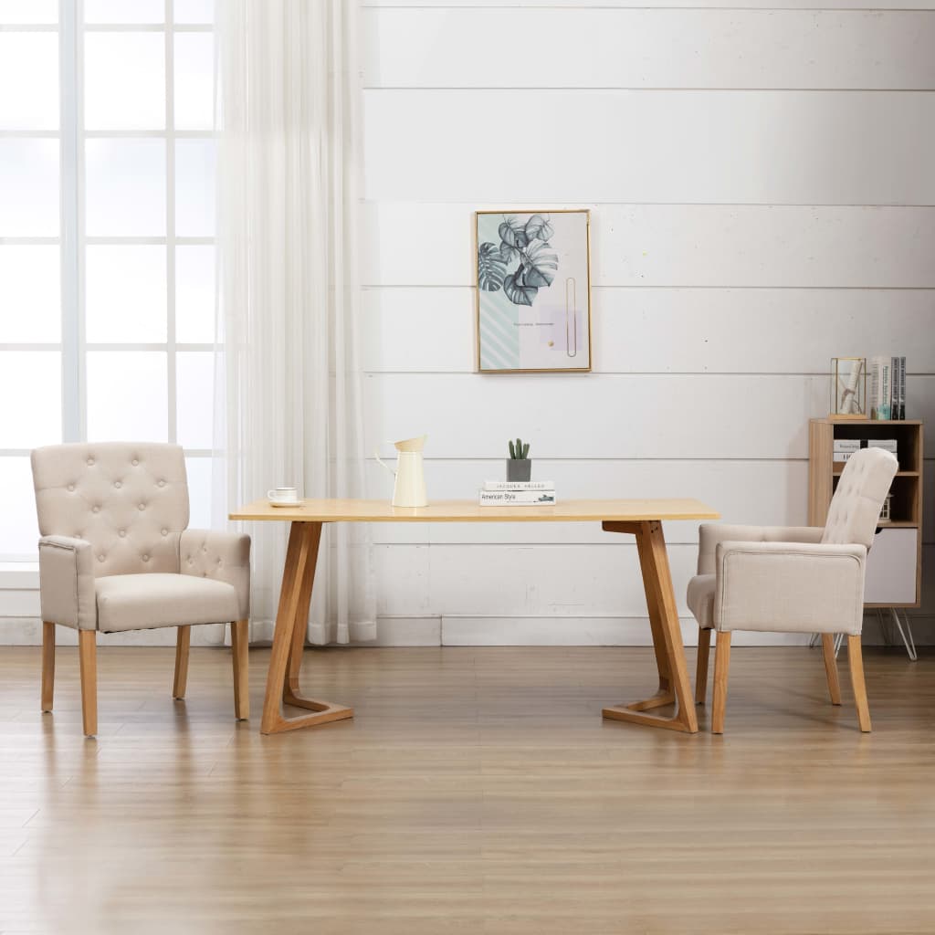Sedia Da Pranzo Con Braccioli Beige In Tessuto
