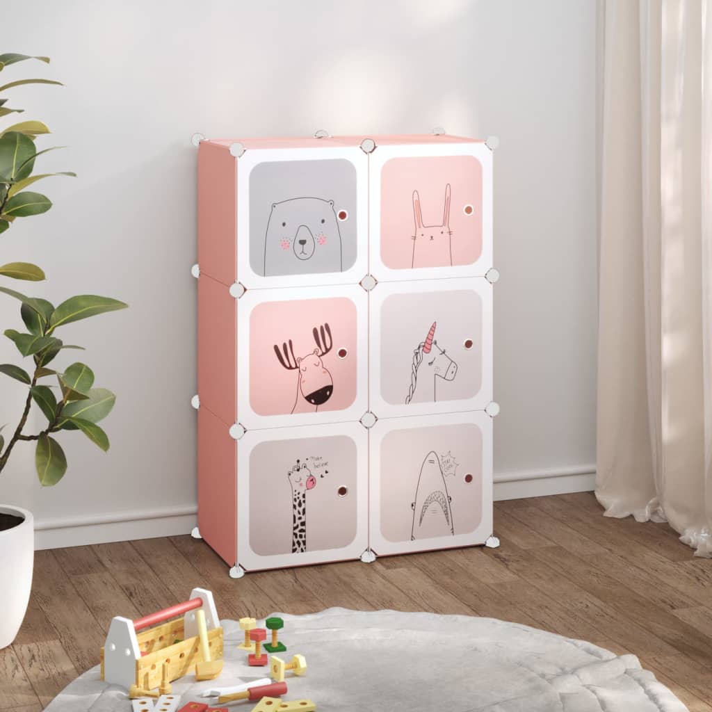 Scaffale Portaoggetti Per Bambini Con 6 Cubi Rosa In pp