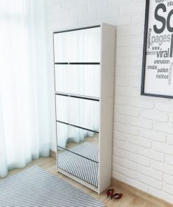 Scarpiera A 5 Strati Con Specchio Bianca 63x17x169,5 cm