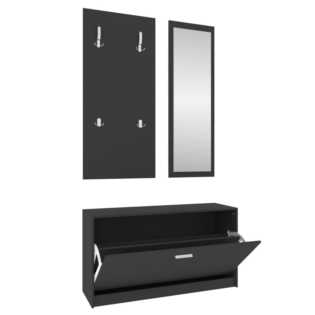 Set Scarpiere 3 In 1 Nero In Legno Multistrato