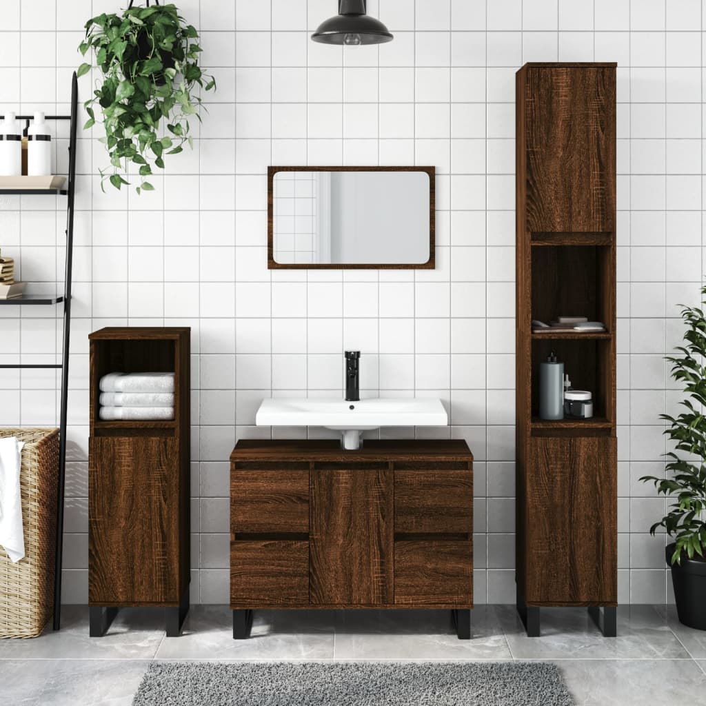 Armadietto Bagno Rovere Marrone 30x30x100 Cm Legno Multistrato - Image 4