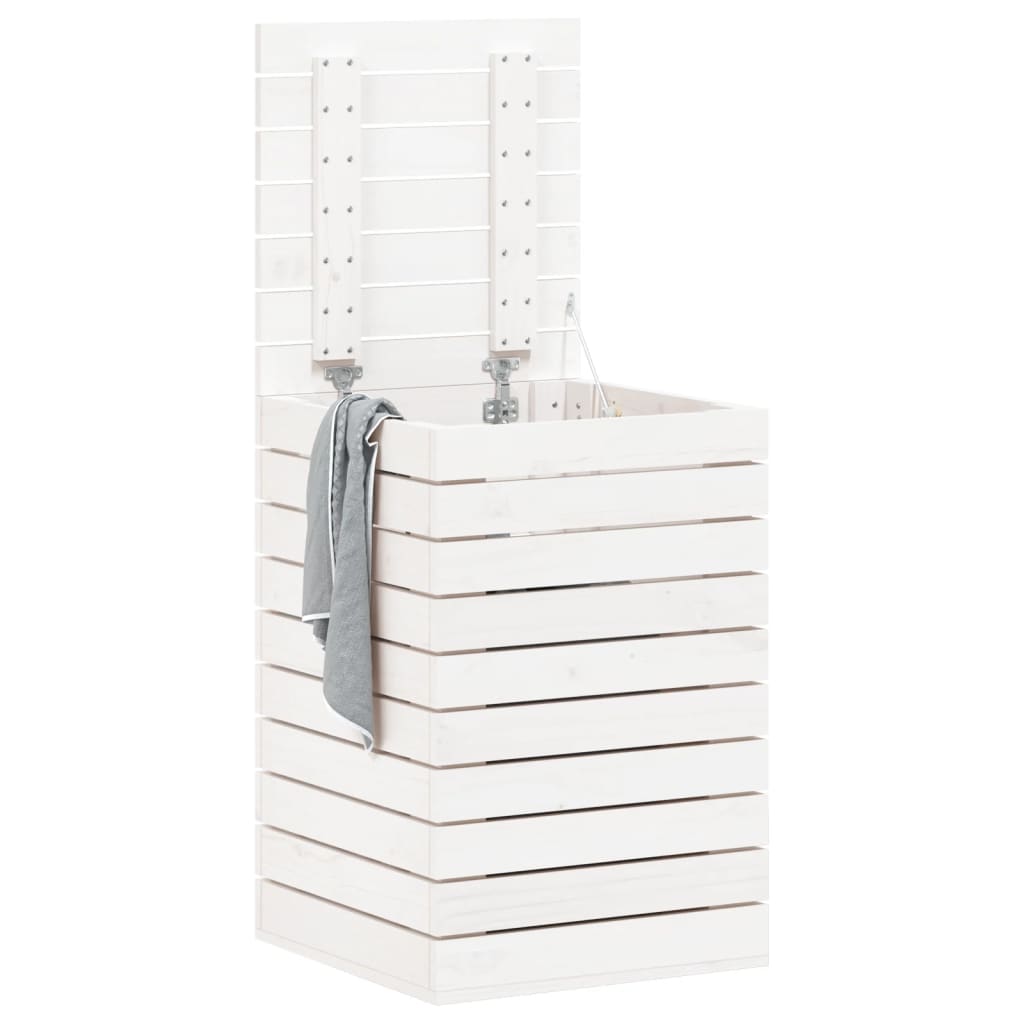 Cesto Per Bucato Bianco 44x44x66 Cm Legno Massello Pino - Image 6