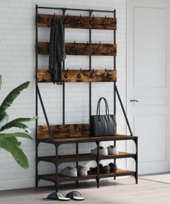 Appendiabiti Con Porta Scarpe Rovere Fumo 100x40x184 cm
