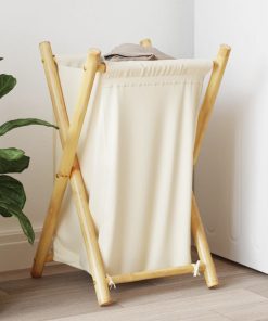 Cesto Per Biancheria Bianco Crema 41,5x36x63,5 Cm In Bambù