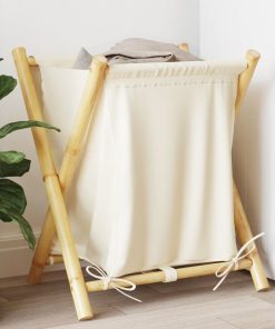 Cesto Per Biancheria Bianco Crema 45x55x63,5 Cm In Bambù
