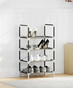 Scarpiera 4 Ripiani Nera 44x28x77 Cm In Tessuto Non Tessuto