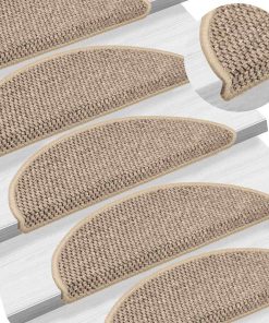 Tappeti Adesivi Scale Aspetto Sisal 30 Pz 56x17x3cm Beige Scuro